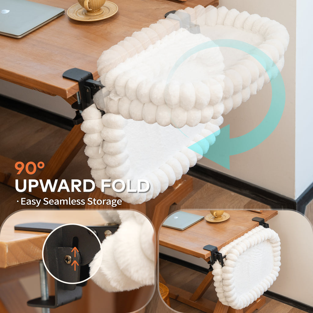 Cat Desk Bed with Reversible Cushion, 90°Foldable Cat Hammock for Desk Mounted Removable & Washable, Suitable for Medium-to-Large Cats and Puppy, Cloud Series