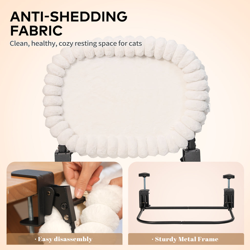 Cat Desk Bed with Reversible Cushion, 90°Foldable Cat Hammock for Desk Mounted Removable & Washable, Suitable for Medium-to-Large Cats and Puppy, Cloud Series