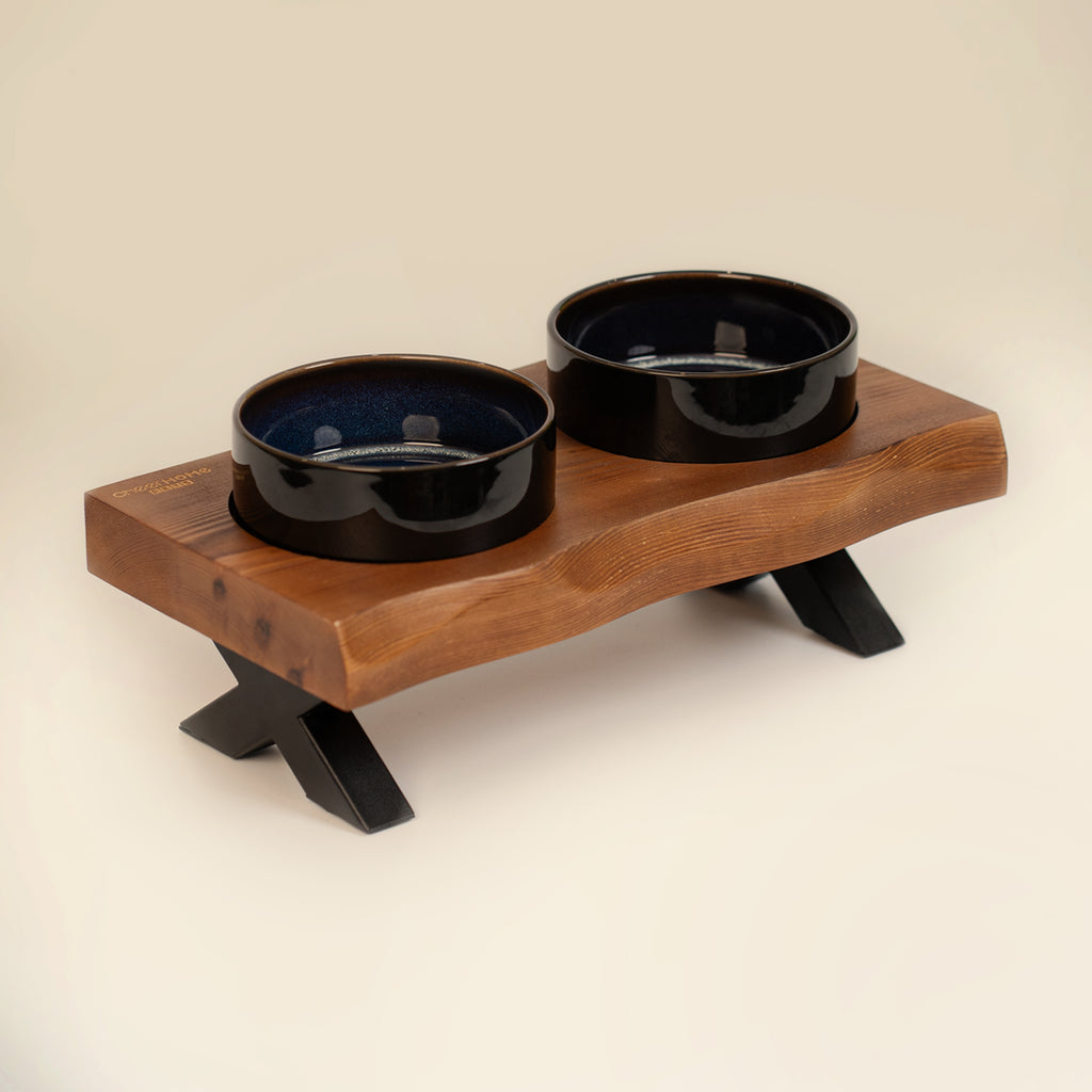 Raised Cat Ceramic Bowls for Small and Medium Dog, Solid Wooden Dog Food Bowl with Stand, Food Feeding Dishes Water Bowl for Cats and Puppy