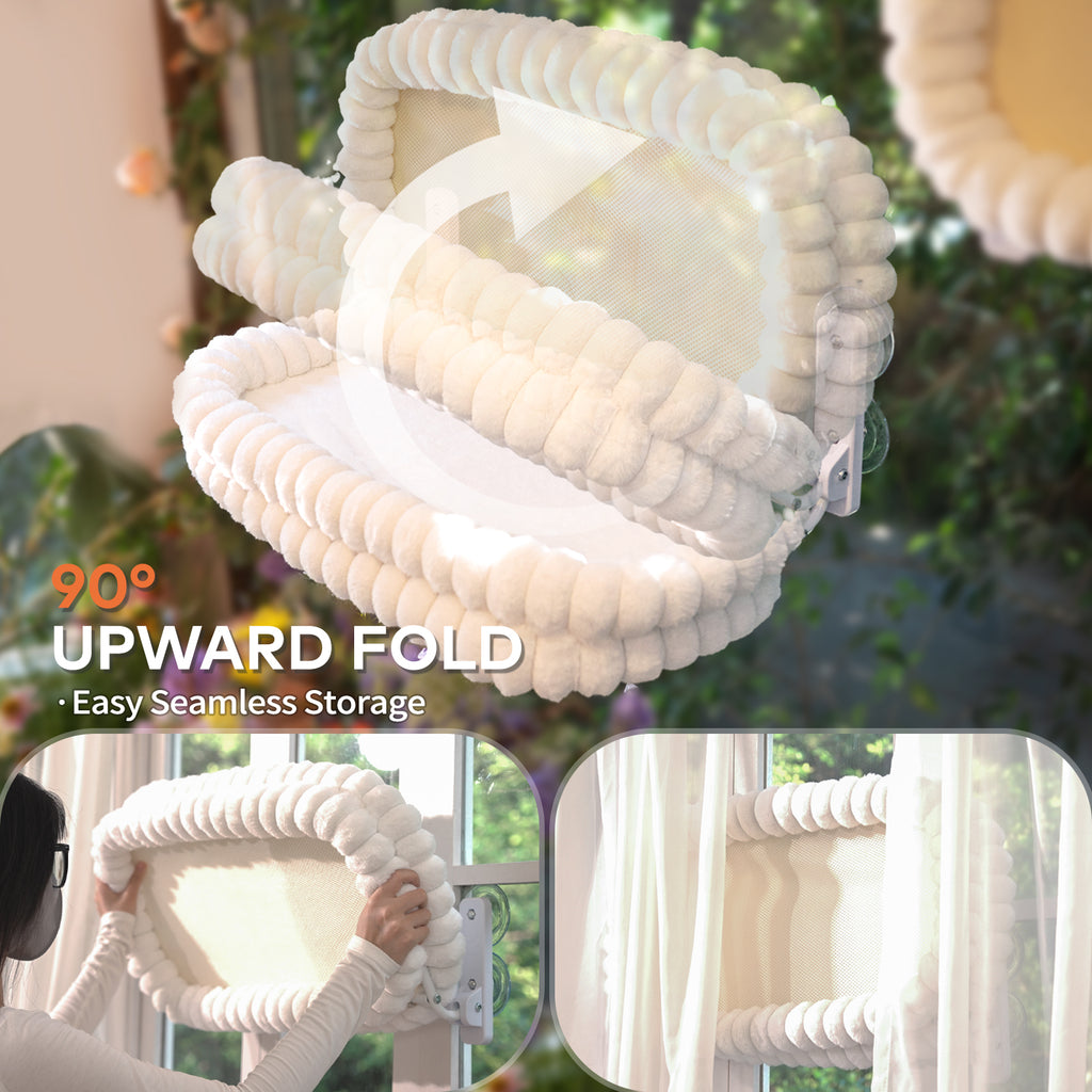 Cat Window Perch for Indoor Cats Hammock for Window with Reversible Cushion, Foldable Cat Window Bed for Large Cats and Kittens