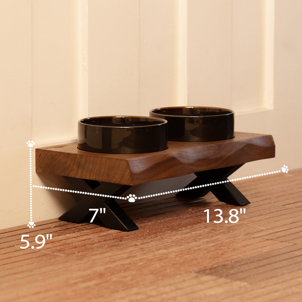 Raised Cat Ceramic Bowls for Small and Medium Dog, Solid Wooden Dog Food Bowl with Stand, Food Feeding Dishes Water Bowl for Cats and Puppy