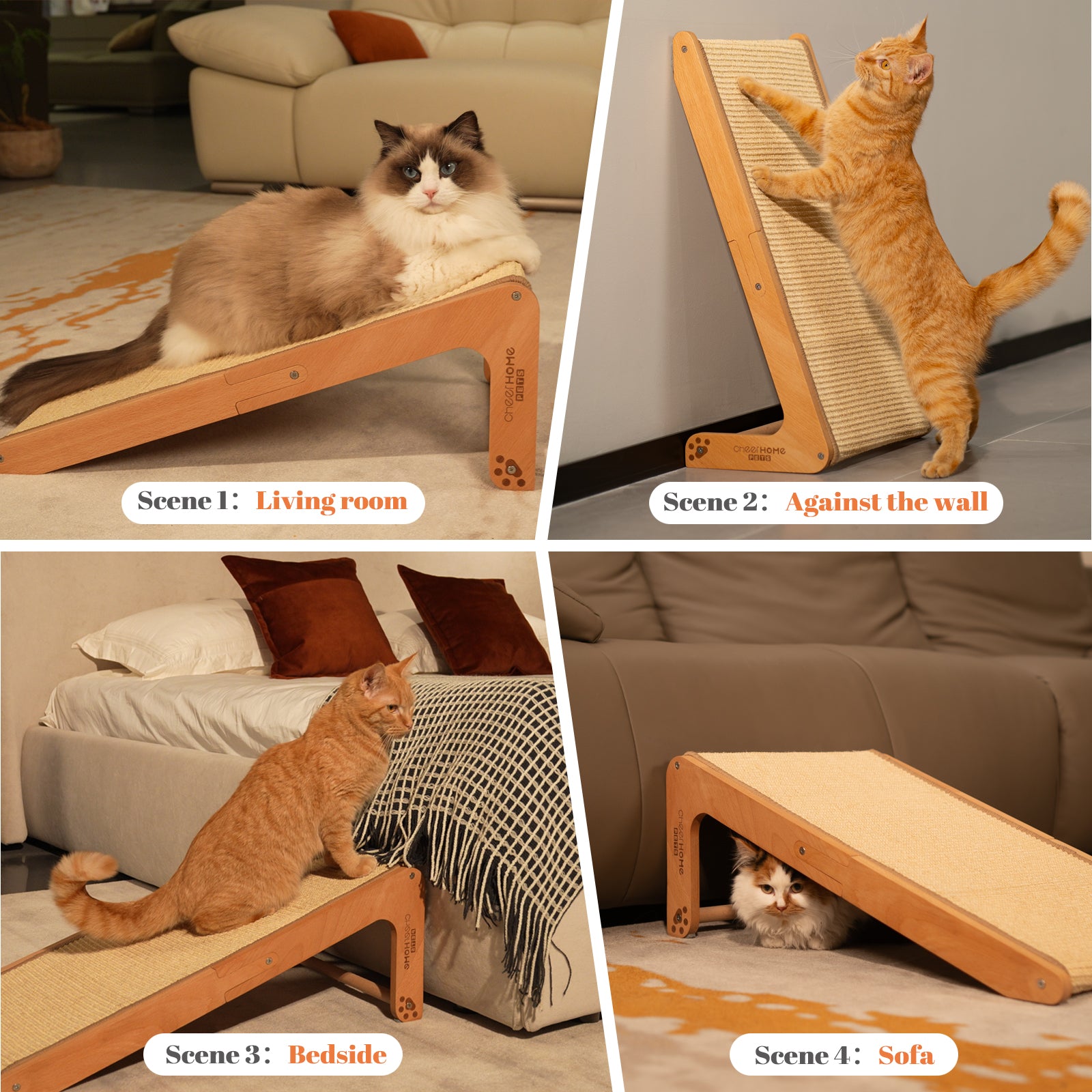 Sisal Cat Scratcher Ramp for Indoor Cats, 24.8" L Shape Scratching Post Climbing Vertical Cat Scratch Pad, Solid Wooden Cat Furniture